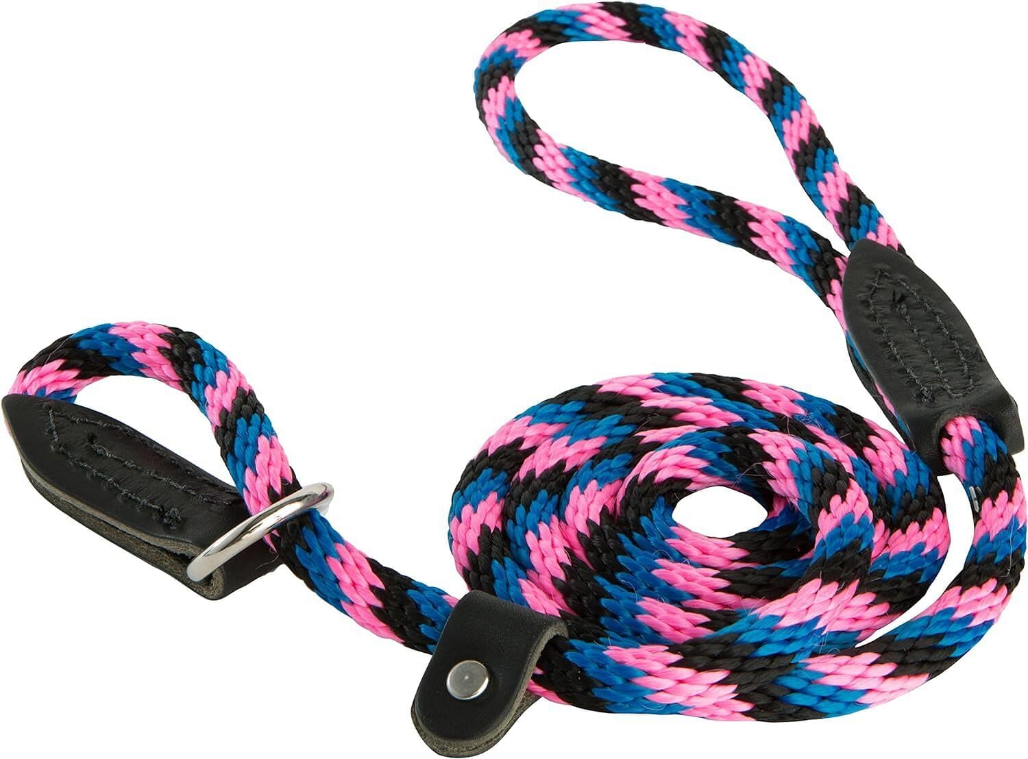OmniPet correa de cuerda deslizante para perros, colores negro, rosa neón y azul, ideal para paseos diarios.