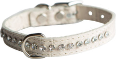 Collar OmniPet Signature de cuero cocodilo con cristales perlados, ideal para paseos elegantes