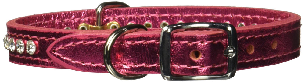 OmniPet collar close-up highlighting rhinestones and chrome buckle for secure daily wear.