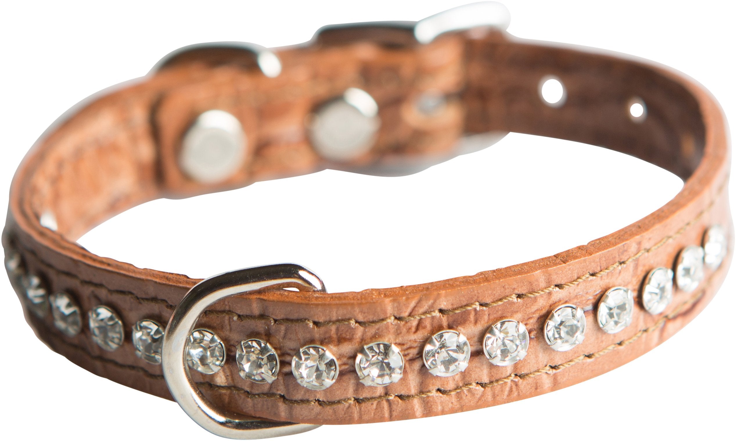 OmniPet Signature Collar de cuero con cristales, textura cocodrilo moca, ideal para paseos elegantes y duraderos