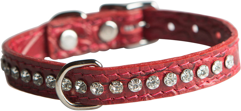 Collar OmniPet de cuero con cristales rojos, grano cocodrilo, para paseos elegantes y cómodos.
