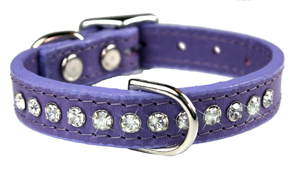 Collar OmniPet Signature de cuero con cristales lavanda, ideal para paseos diarios y comodidad.