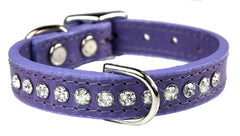 Collar OmniPet Signature de cuero con cristales lavanda, ideal para paseos diarios y comodidad.
