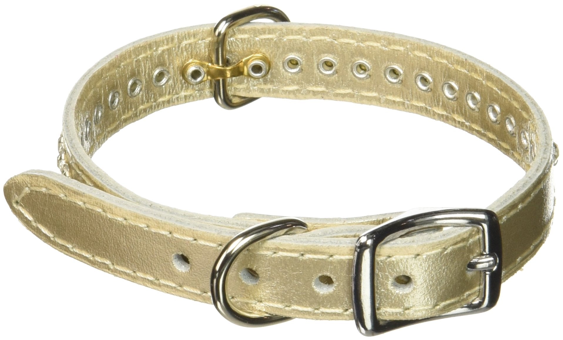Collar OmniPet Signature con cristales y costura doble, cuero duradero.