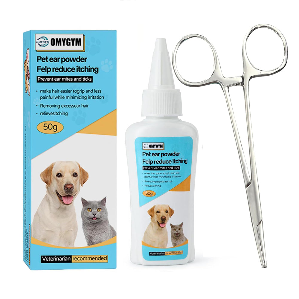 OMYGYM polvo para oídos de perro facilita limpieza profunda y orejas limpias.