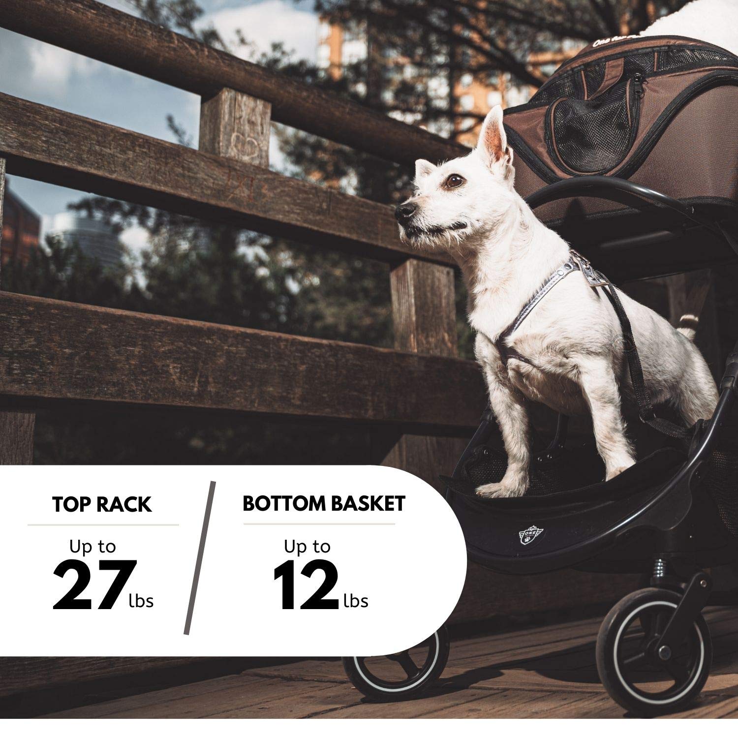 One for Pets diseño compacto con almacenamiento y espacio para accesorios.