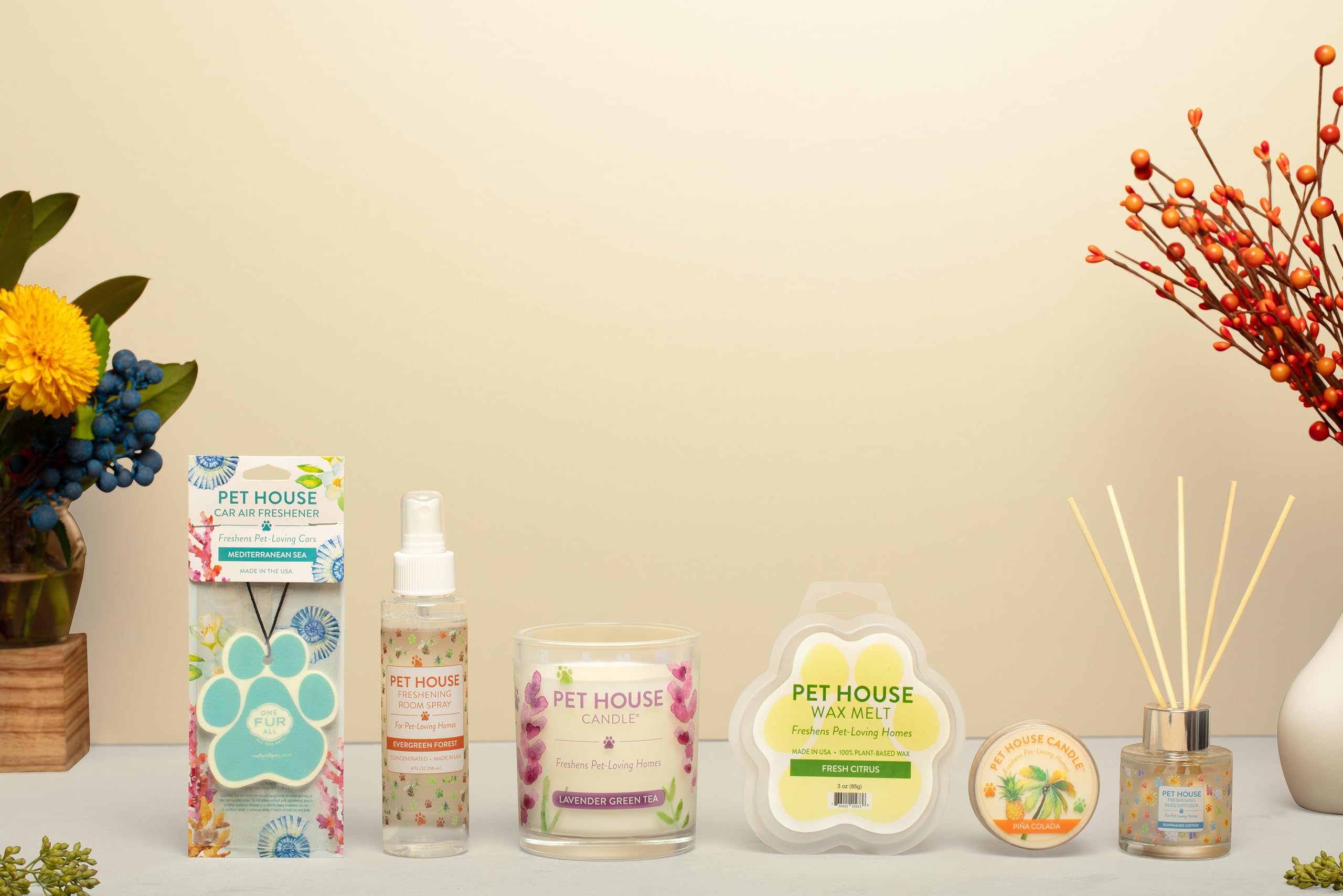 One Fur All Pet House aroma vainilla crème brûlée para sala.