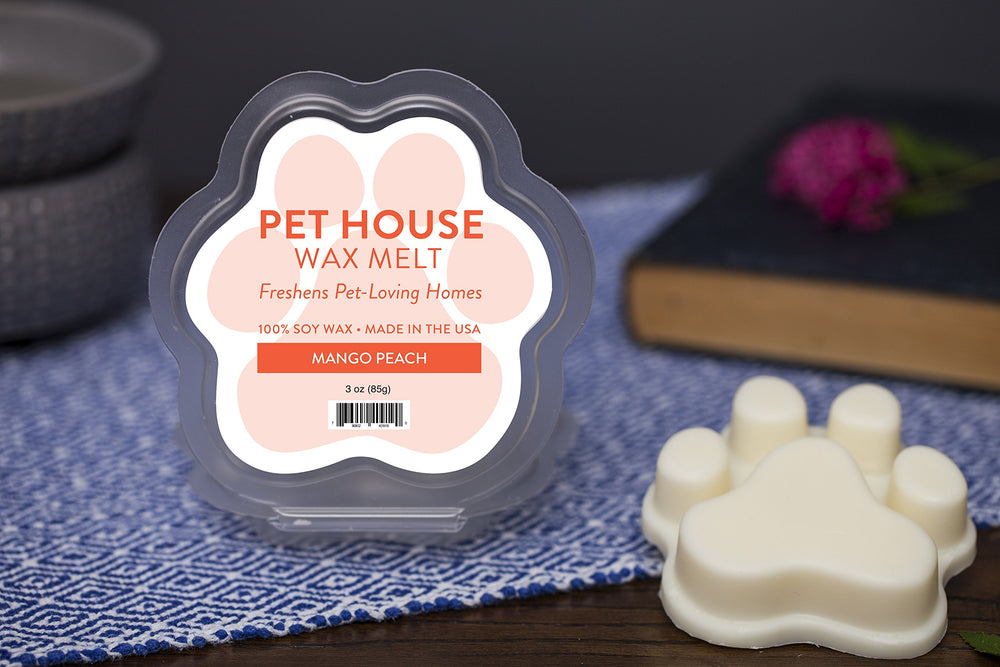 One Fur All Pet House Mango-Durazno derretidos, cera de soja natural.