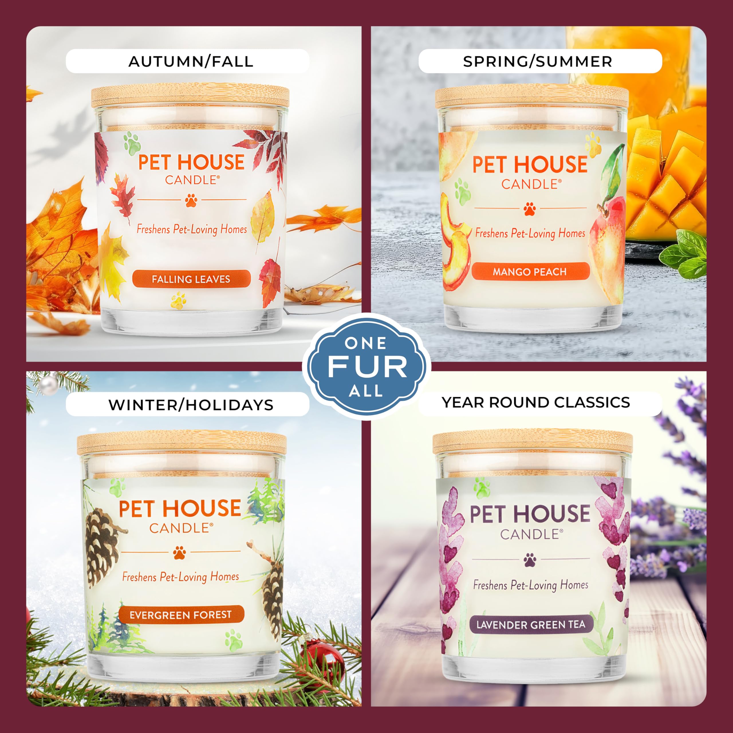 One Fur All: vela para hogar, aroma cálido y hogareño que suaviza el ambiente.