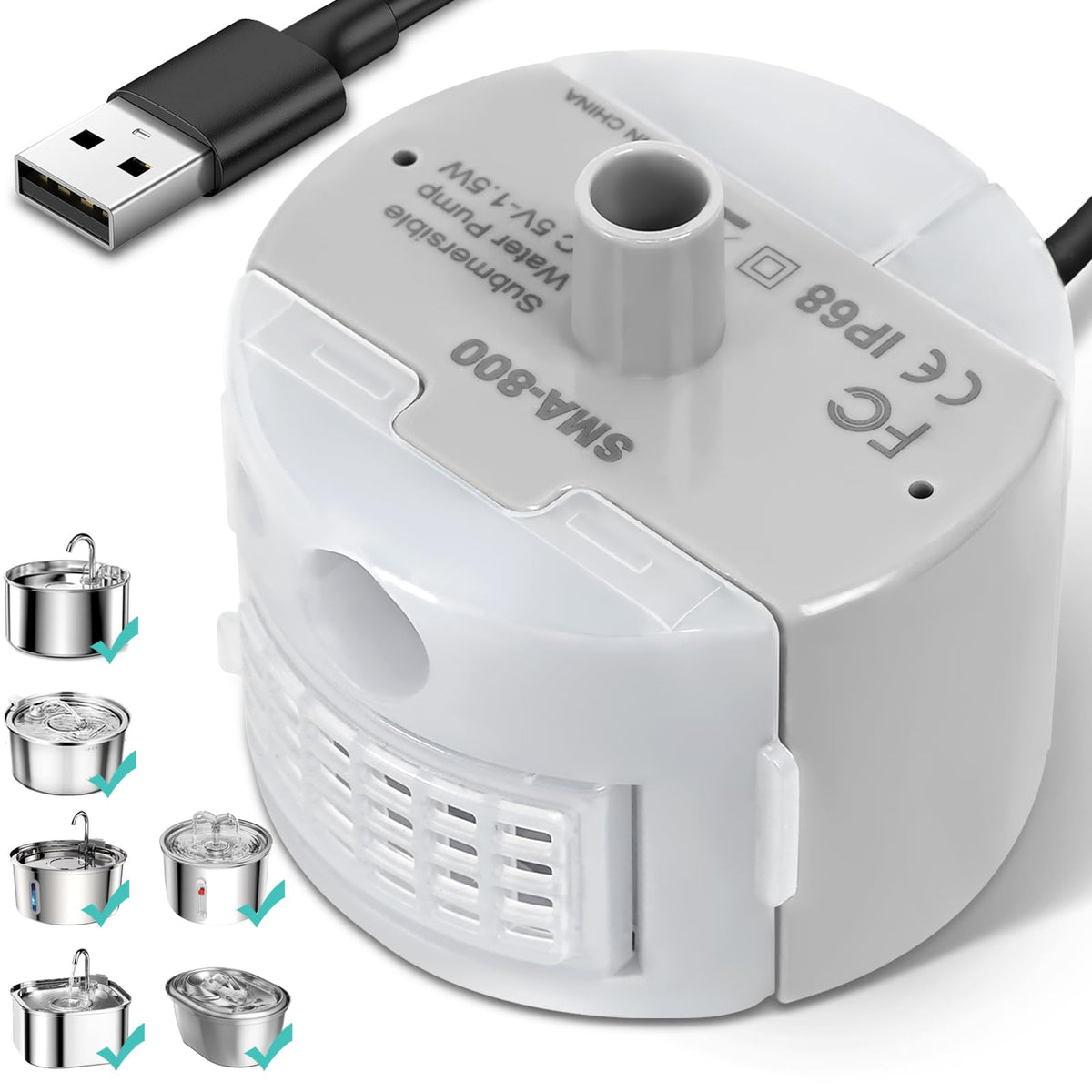 ONECUTE bomba SMA-800 frontal con funcionamiento silencioso para fuentes de agua felinas