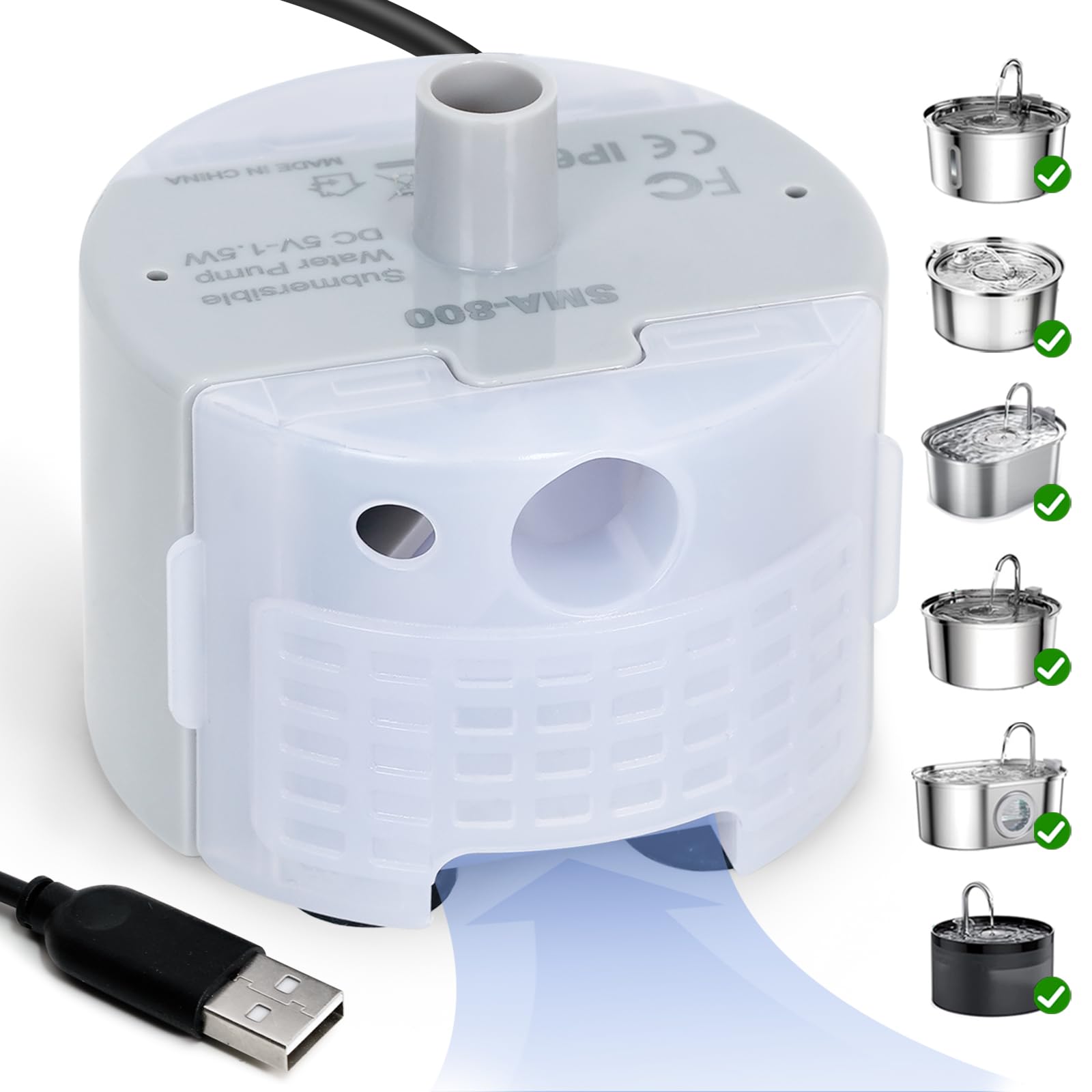 ONECUTE SMA-800 bomba silenciosa para fuentes de mascotas, ideal para dormir sin ruidos.