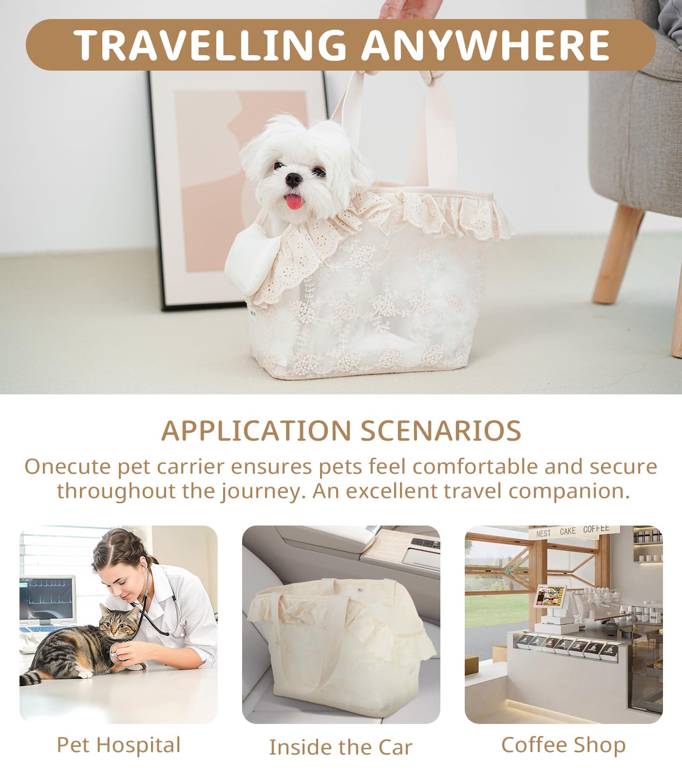 ONECUTE transportín con base segura y gancho para accesorios.