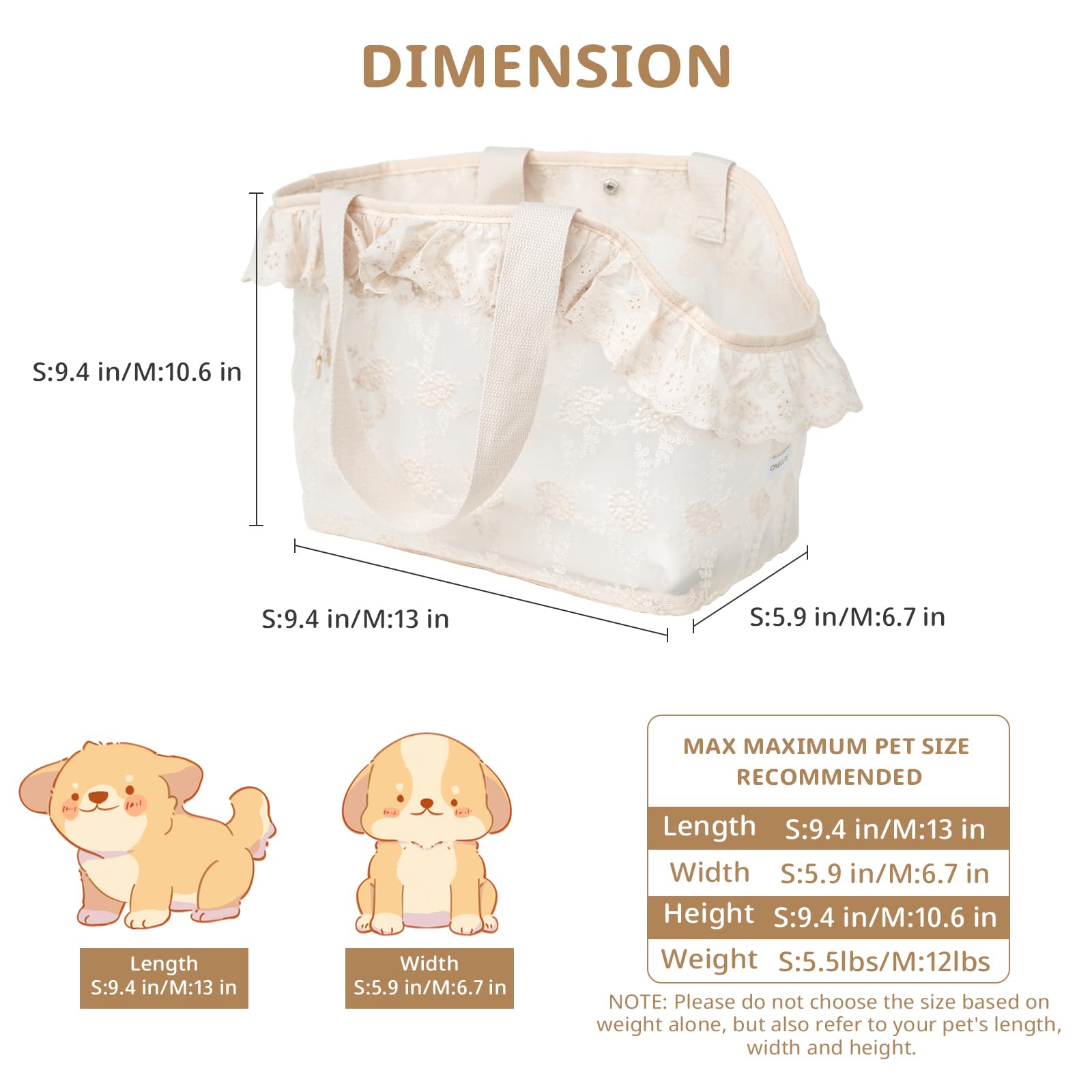 ONECUTE transportín para perro pequeño con encaje lateral y diseño elegante.