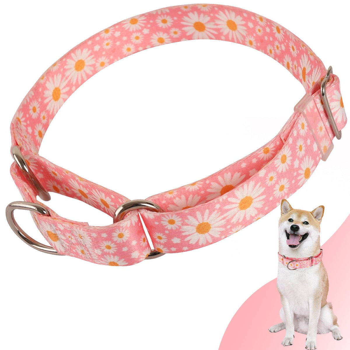 ONEFOJOJO collar martingala diseño margarita rosa floral ideal para paseos con control suave