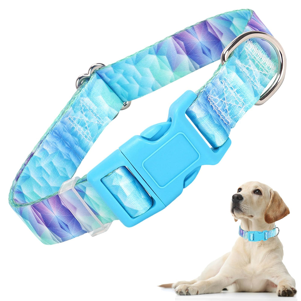 ONEFOJOJO collar azul para perros medianos con diamante y cierre rápido, ideal para paseos diarios.
