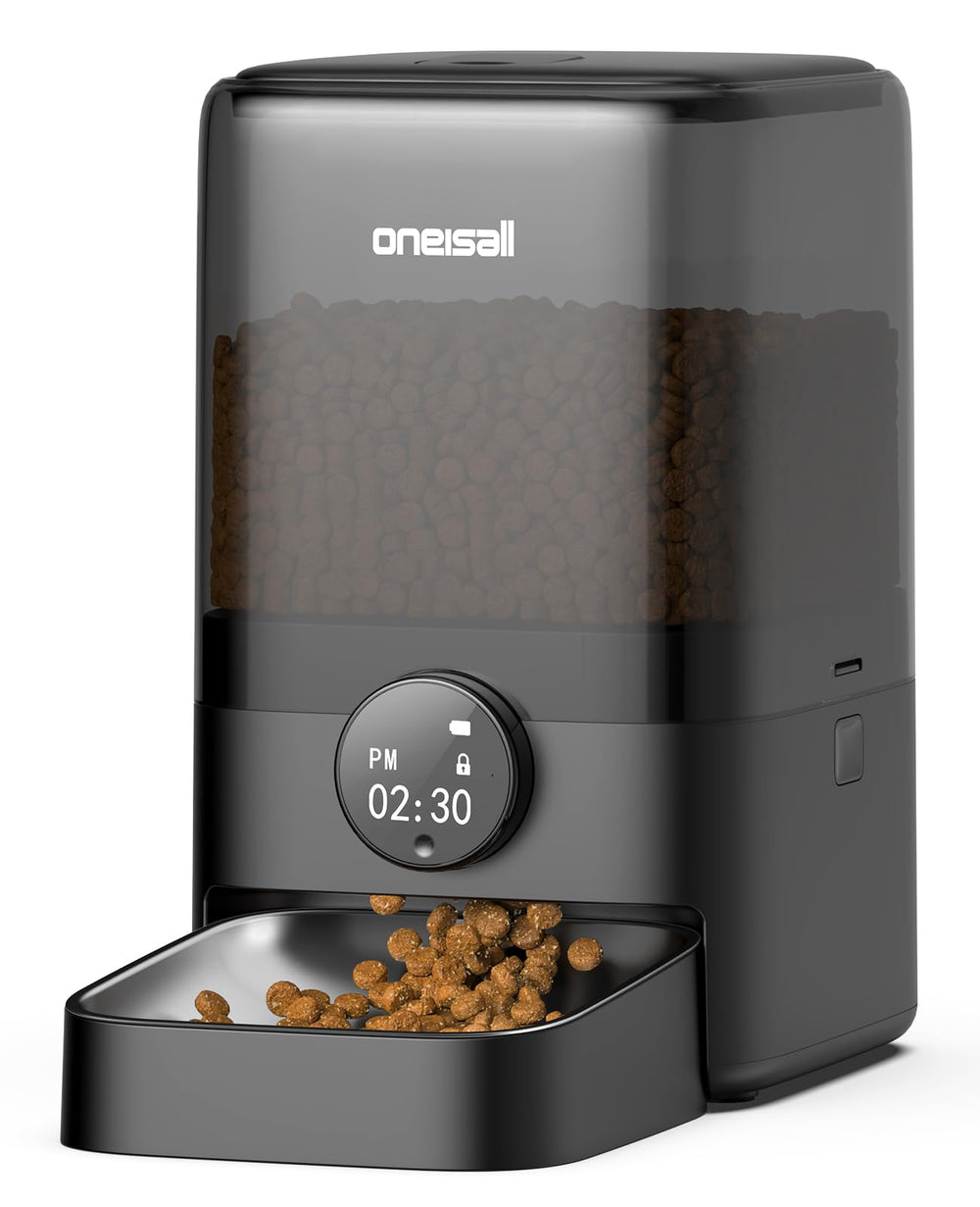 oneisall alimentador automatico para gatos, vista frontal estable para comidas puntuales