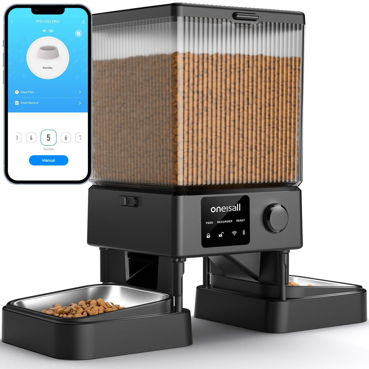 oneisall alimentador-gato 5g-wifi-frontal control remoto para dos gatos