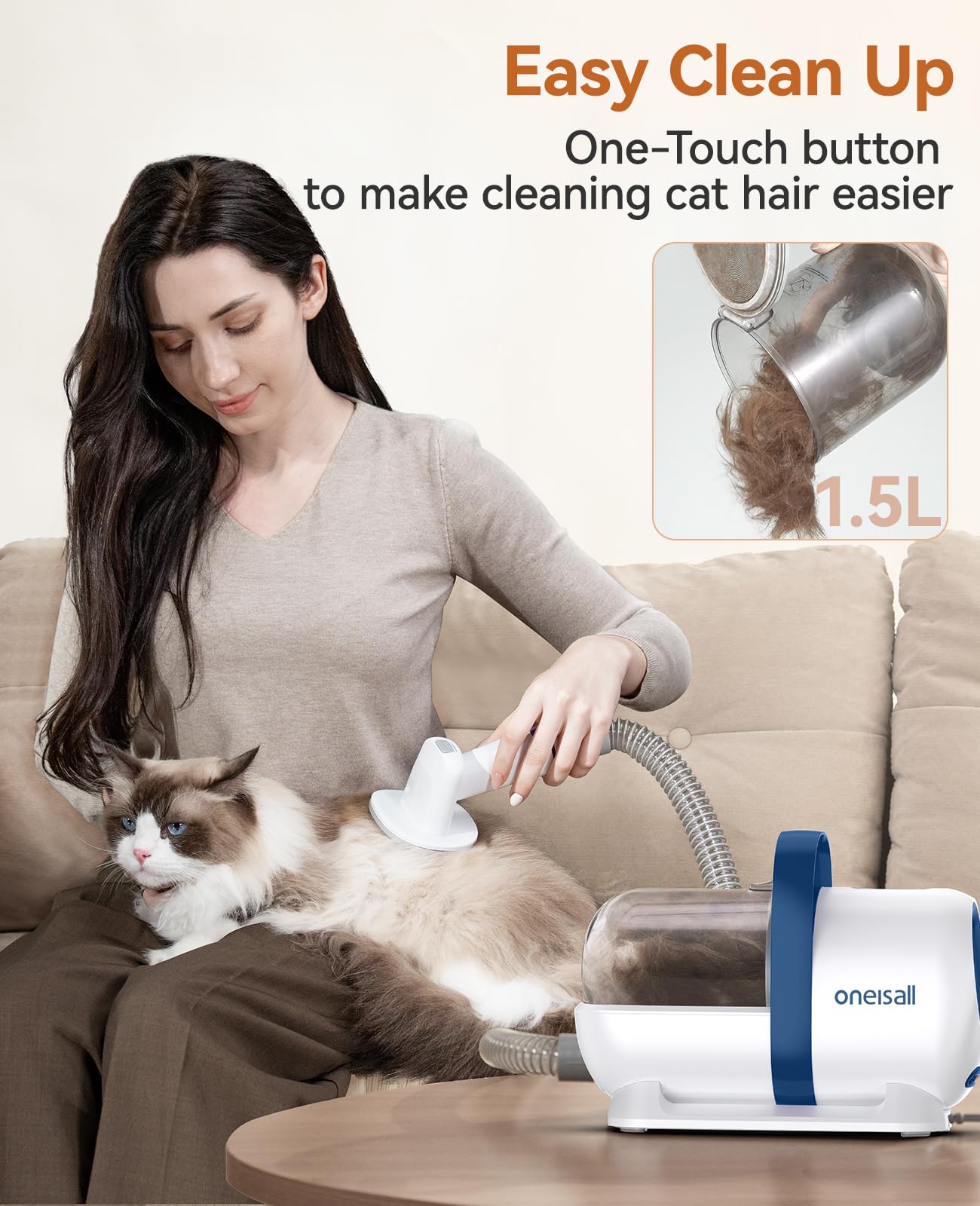 Oneisall aspiracion-pelo-mascota: recoge pelo durante el cuidado en casa.