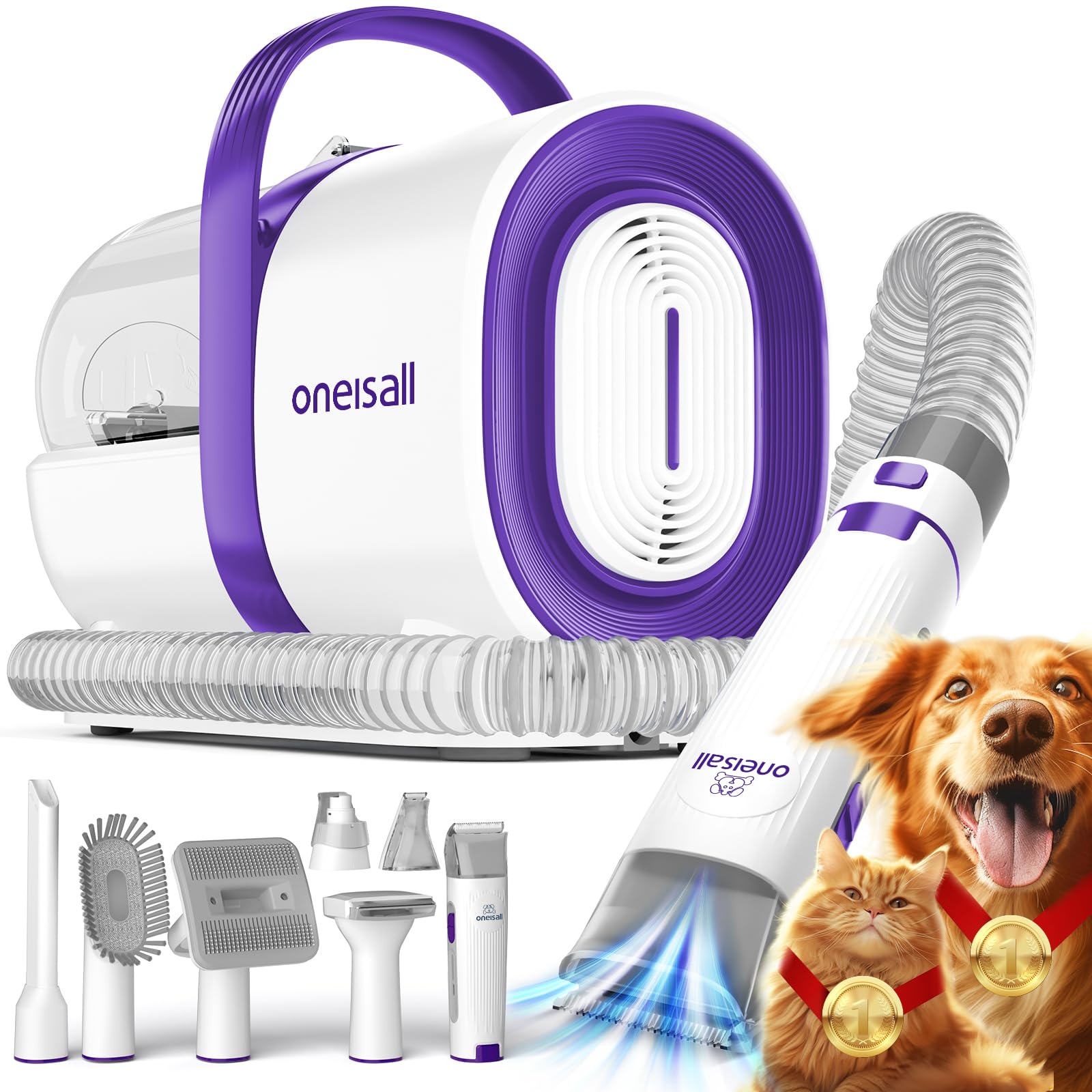 Oneisall aspiradora cuidado perro con conjunto captura pelo durante el cepillado