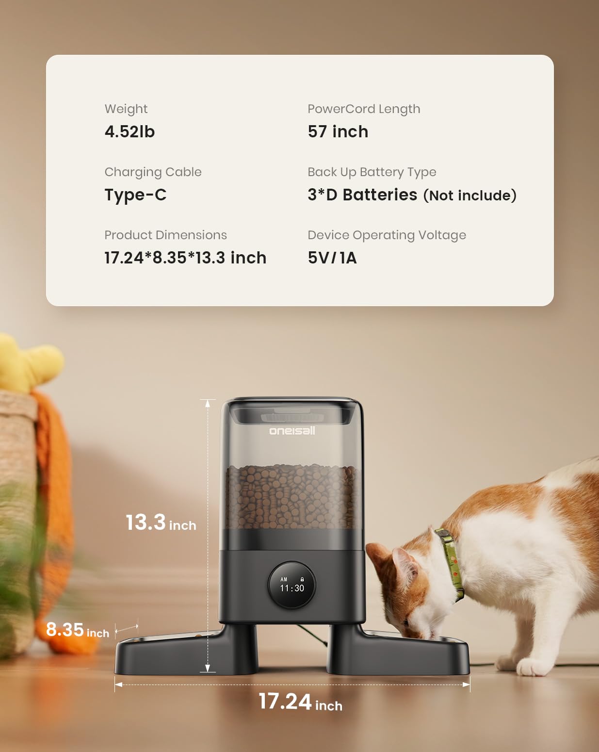 oneisall alimentador para dos gatos en interiores, adecuado para hogar.