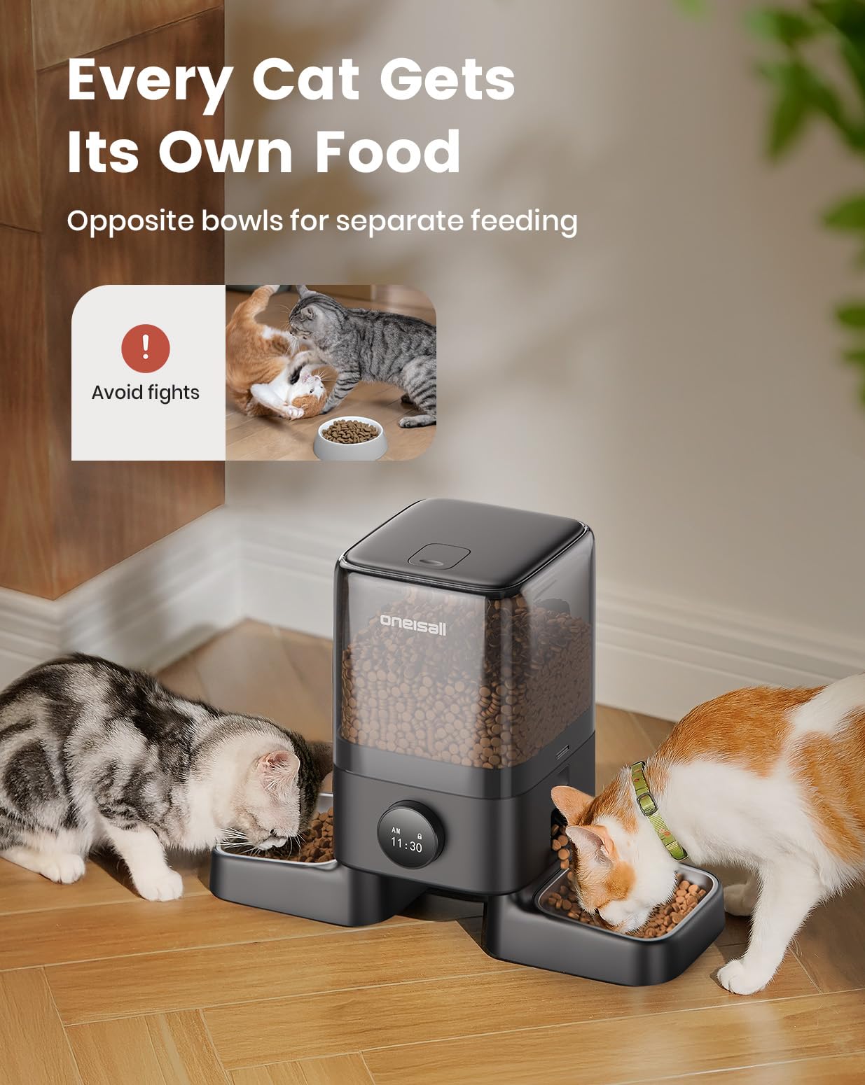 oneisall alimentador automático, tazones opuestos para comer en paz.