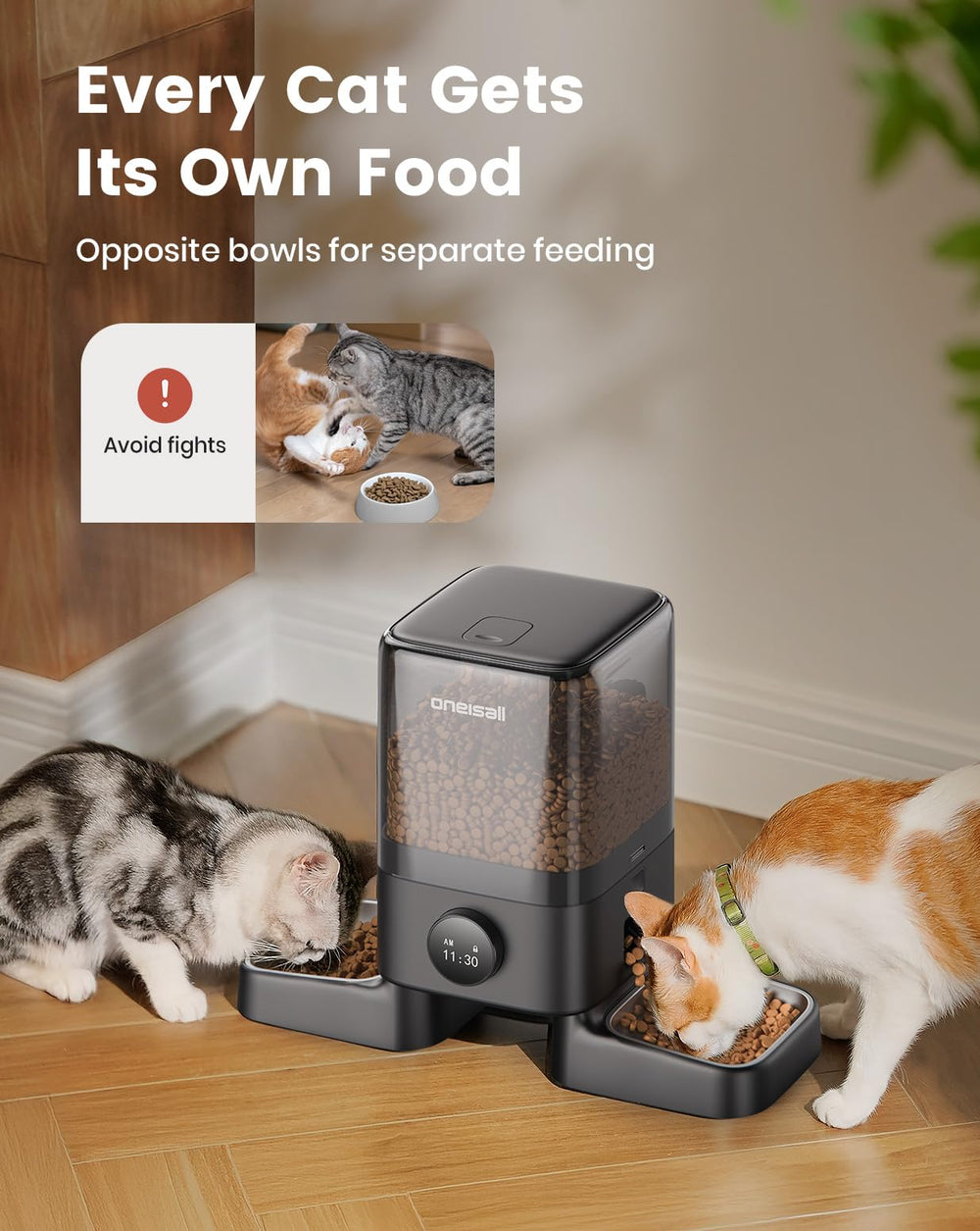 oneisall alimentador automático, tazones opuestos para comer en paz.