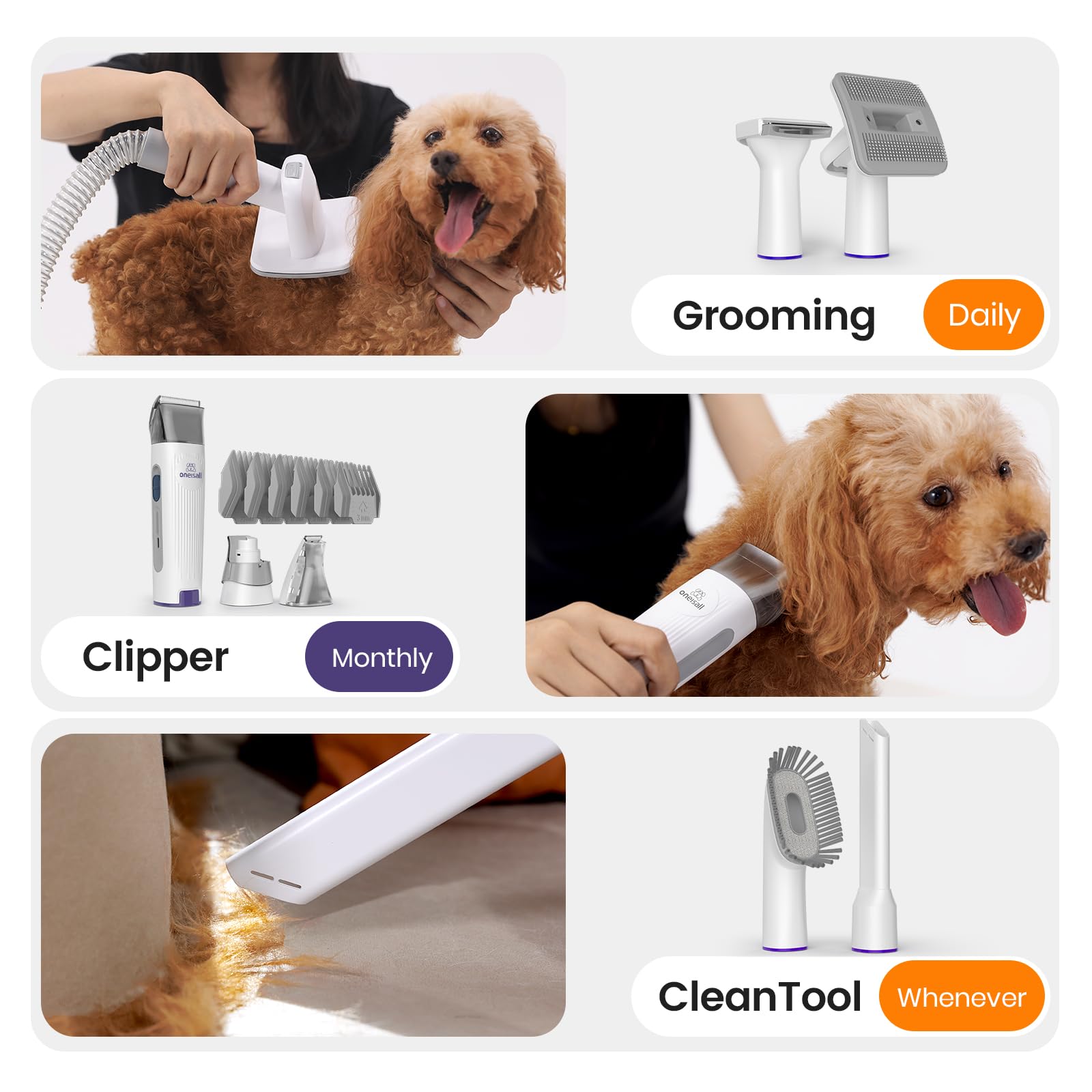 Oneisall capacidad cubo polvo 1.5l reduce vaciados durante grooming