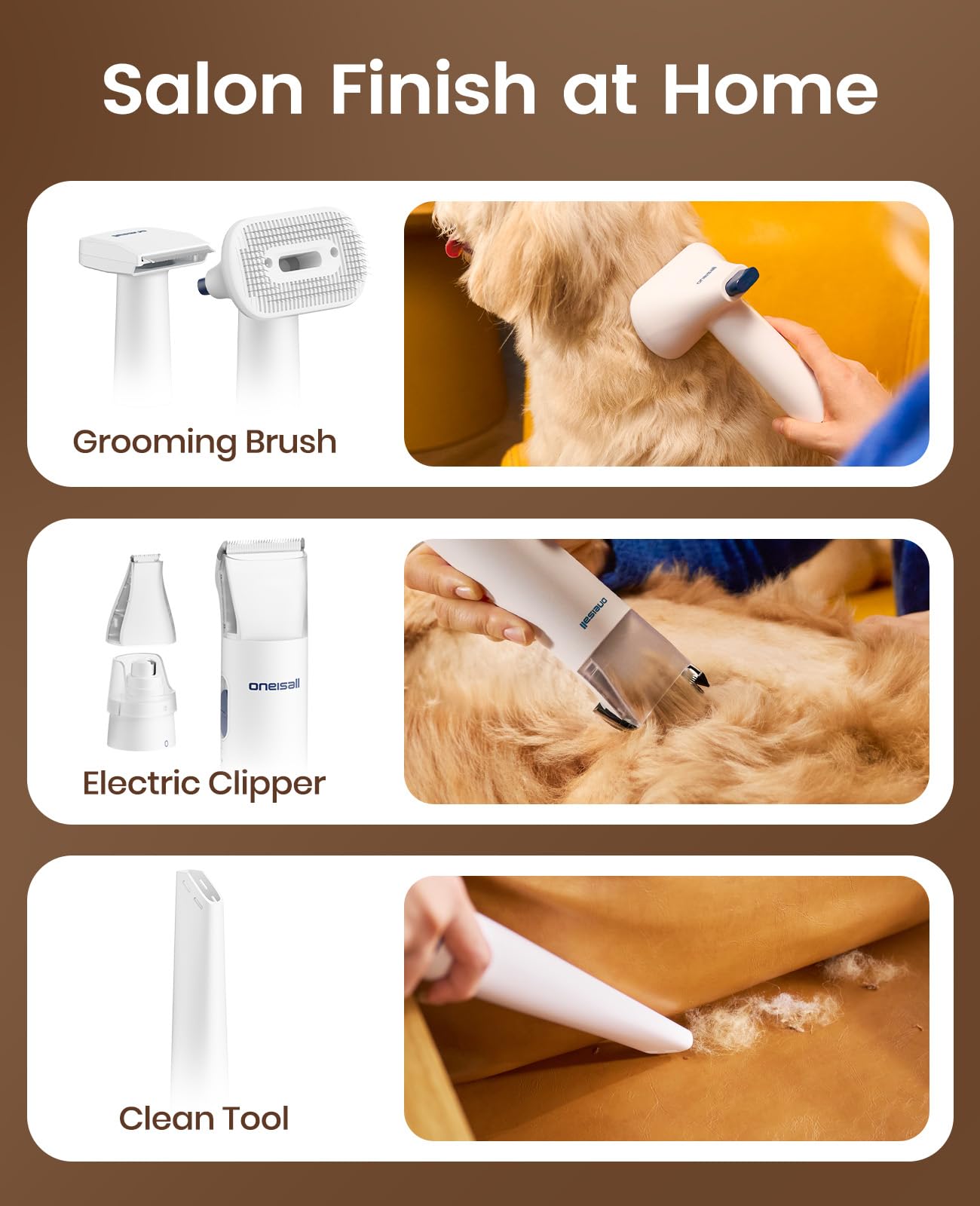 Cepillo de grooming compacto oneisall, perfecto para sesiones regulares