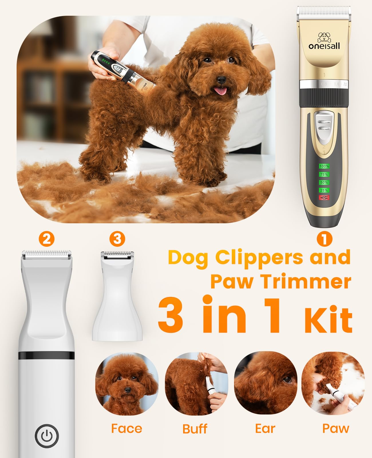 Oneisall cortapelos perro bajo ruido para sesiones de grooming más suaves