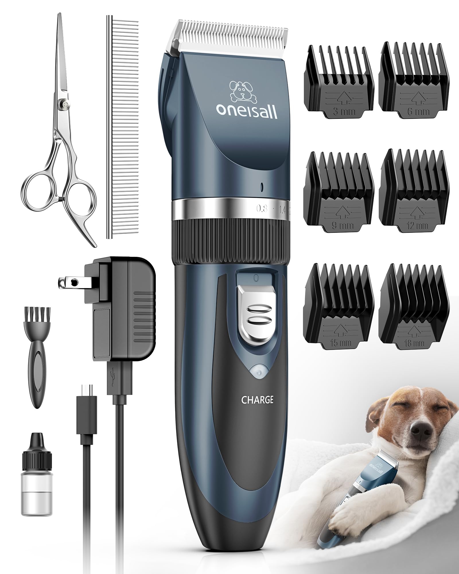 Oneisall cortapelos silencioso para mascotas, ideal para sesiones tranquilas y sin sobresaltos.