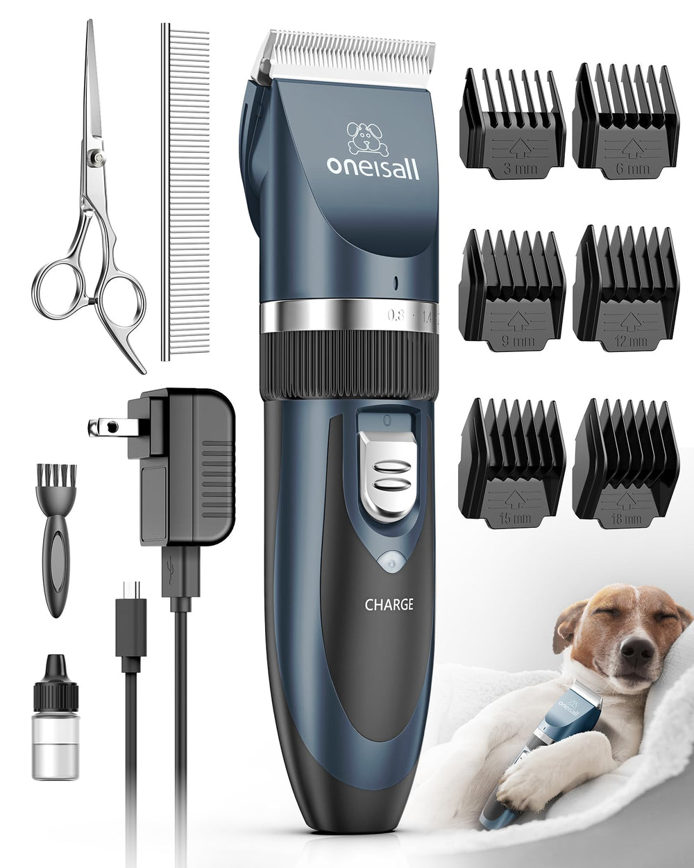 Oneisall cortapelos silencioso para mascotas, ideal para sesiones tranquilas y sin sobresaltos.