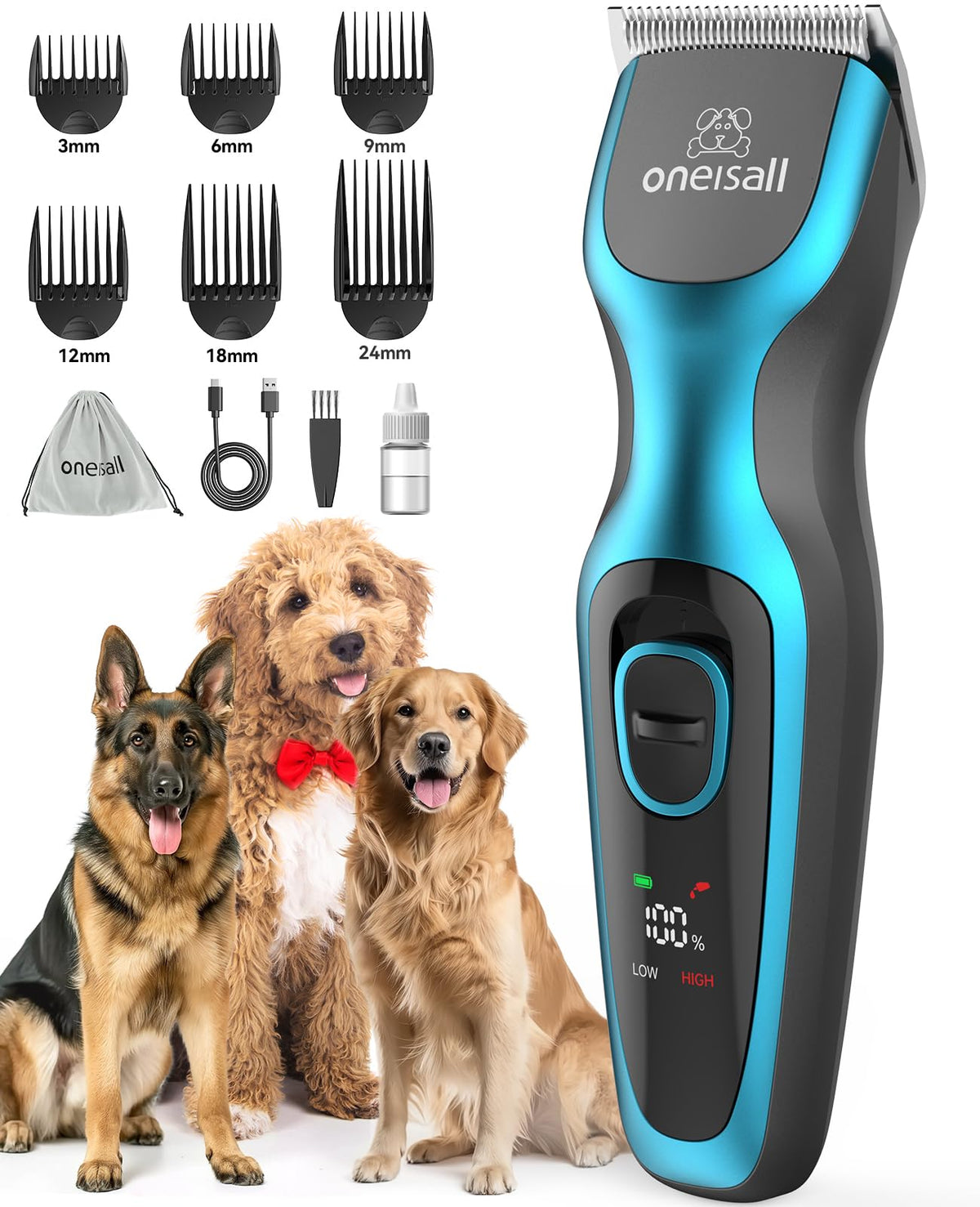 Oneisall cortapelos para perros con cuchillas desmontables de acero inoxidable, limpieza rápida