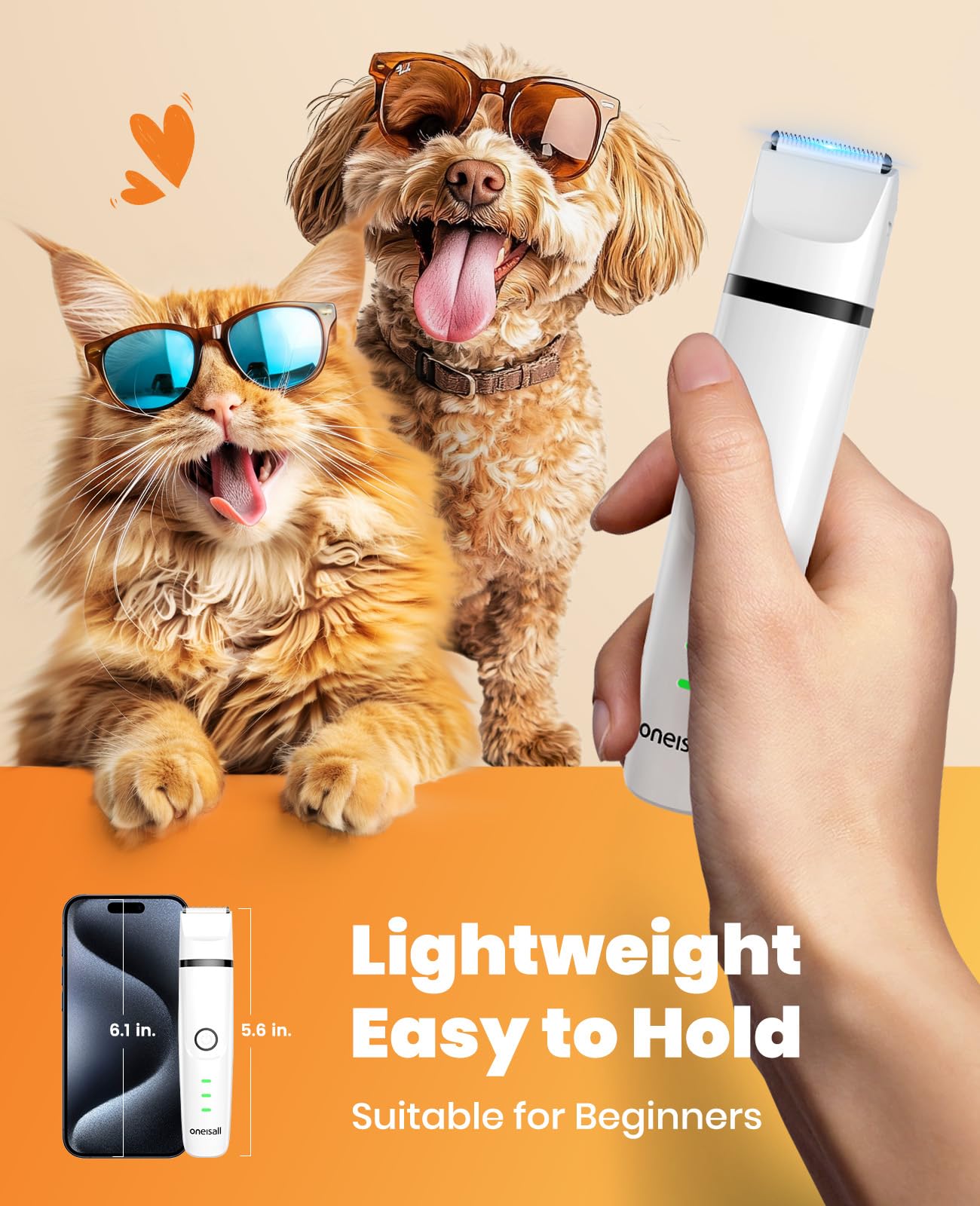 Oneisall diseño ergonómico para manejo cómodo durante grooming