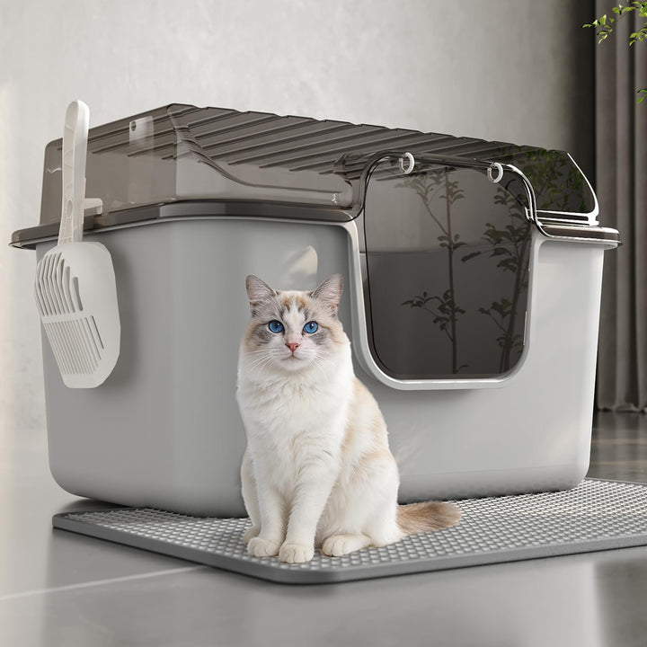 Oneluck caja de litter grande con tapa transparente para observar al gato
