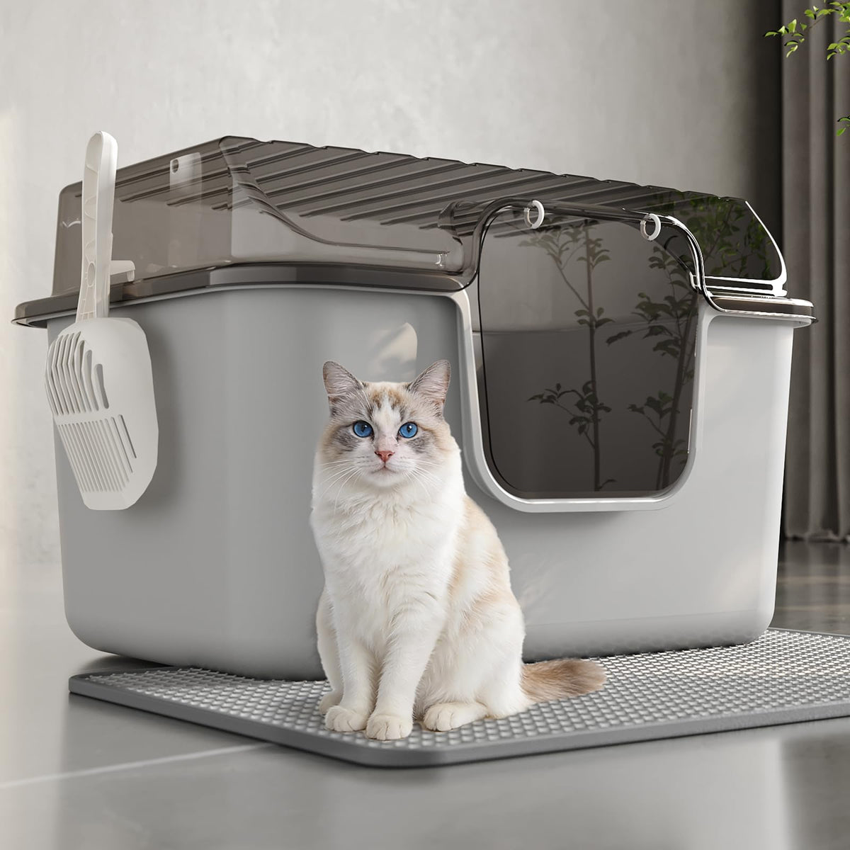 Oneluck caja de litter grande con tapa transparente para observar al gato