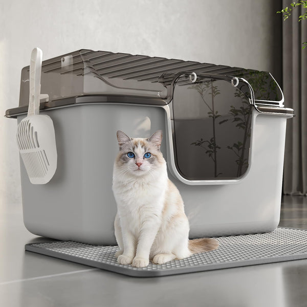 Oneluck caja de litter grande con tapa transparente para observar al gato