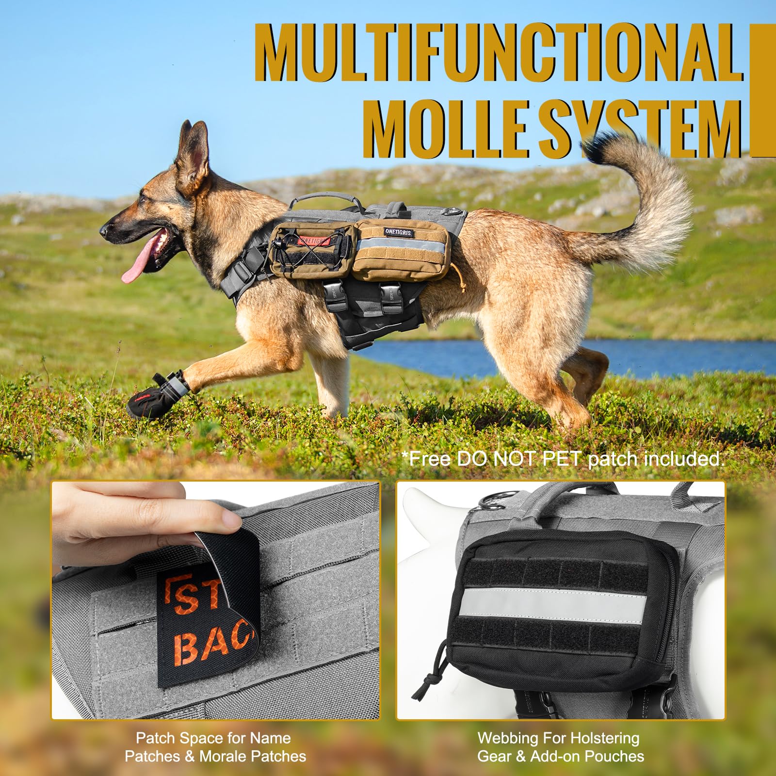 Sistema MOLLE lateral para añadir bolsos o accesorios.