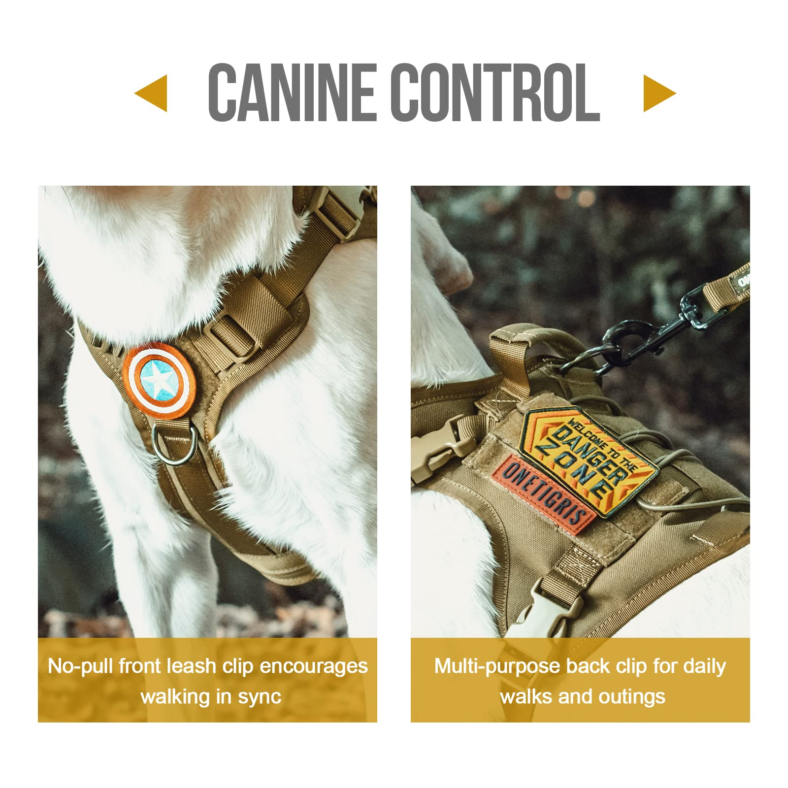OneTigris arnés canino táctico diseño militar para aventuras al aire libre.
