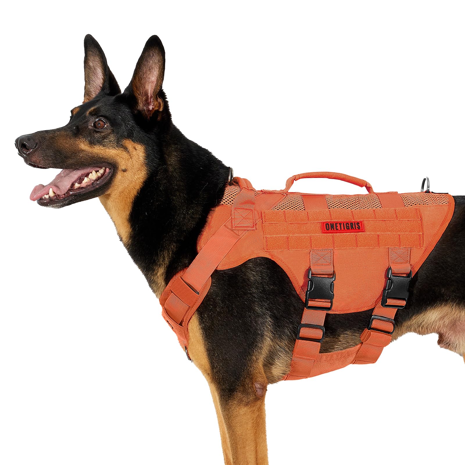 Arnés táctico ONETIGRIS de malla para perros grandes, talla XL, cómodo y visible.