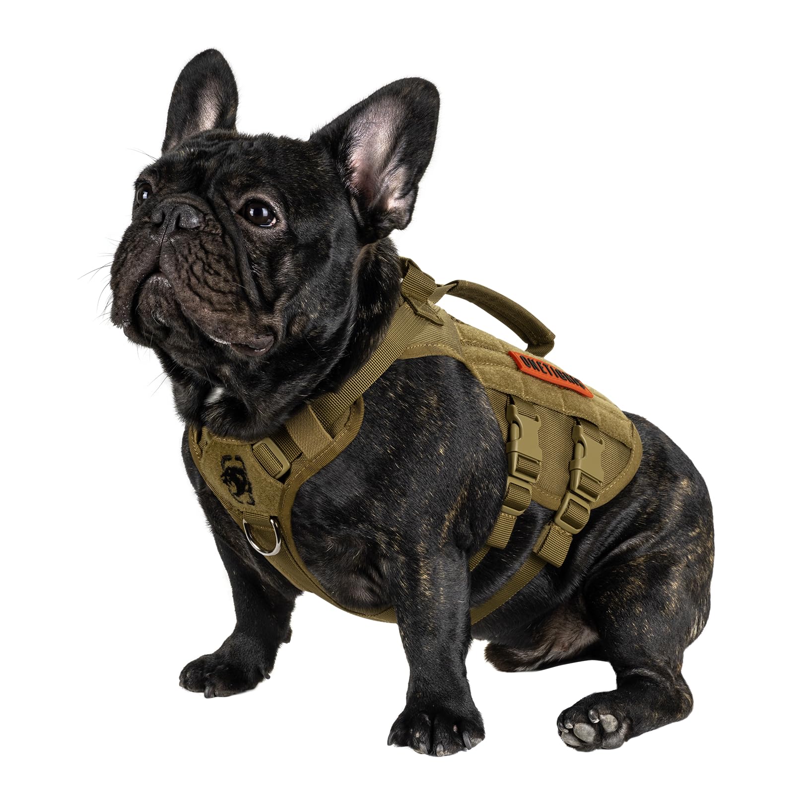 OneTigris arnés táctico para perro XS: visto de frente, cómodo y transpirable para paseos.