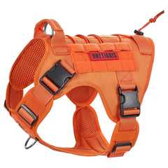 OneTigris arnés táctico para perro naranja con ajuste cómodo para caminatas diarias.