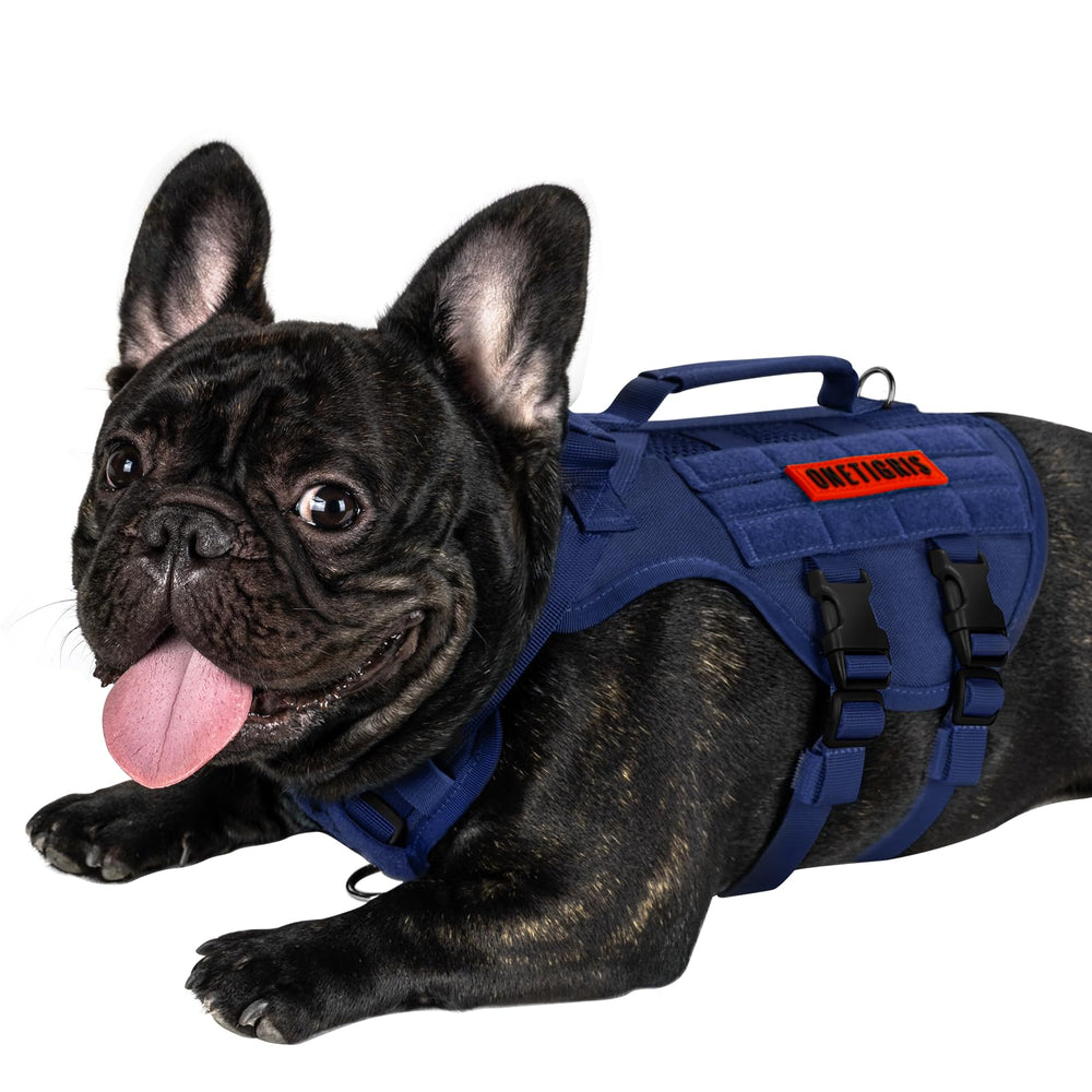 OneTigris arnés táctico para perro pequeño, vista frontal, comodidad en paseos.