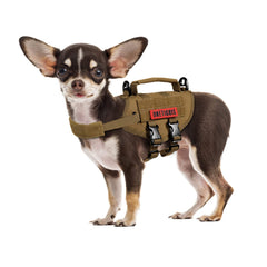 ONETIGRIS arnés táctico para perros pequeños, vista frontal con asa de seguridad.