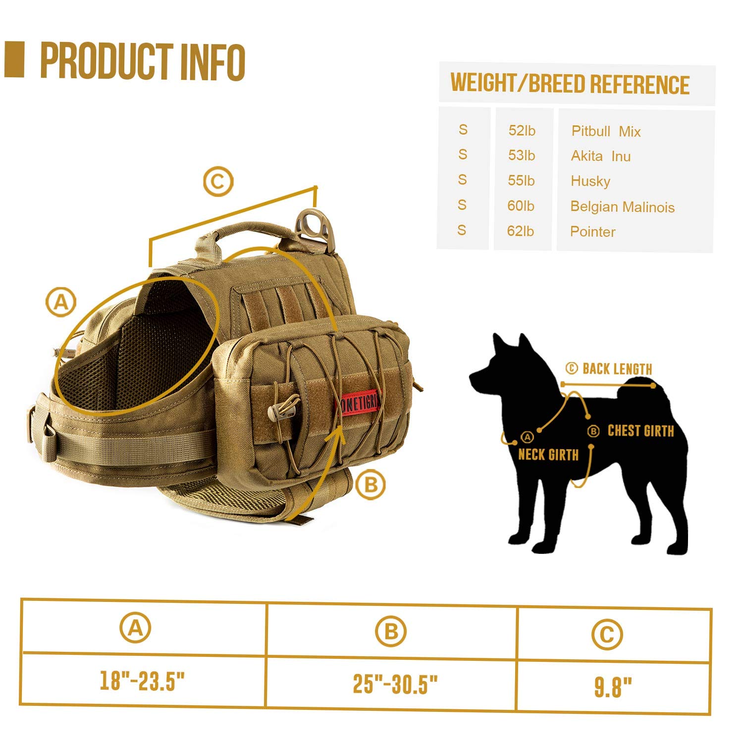OneTigris Mammoth Dog Pack con ajuste pecho y abdomen seguro