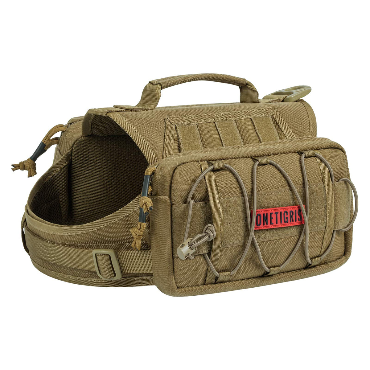 OneTigris Mammoth Dog Pack visto de frente, ideal para salidas largas y confortables