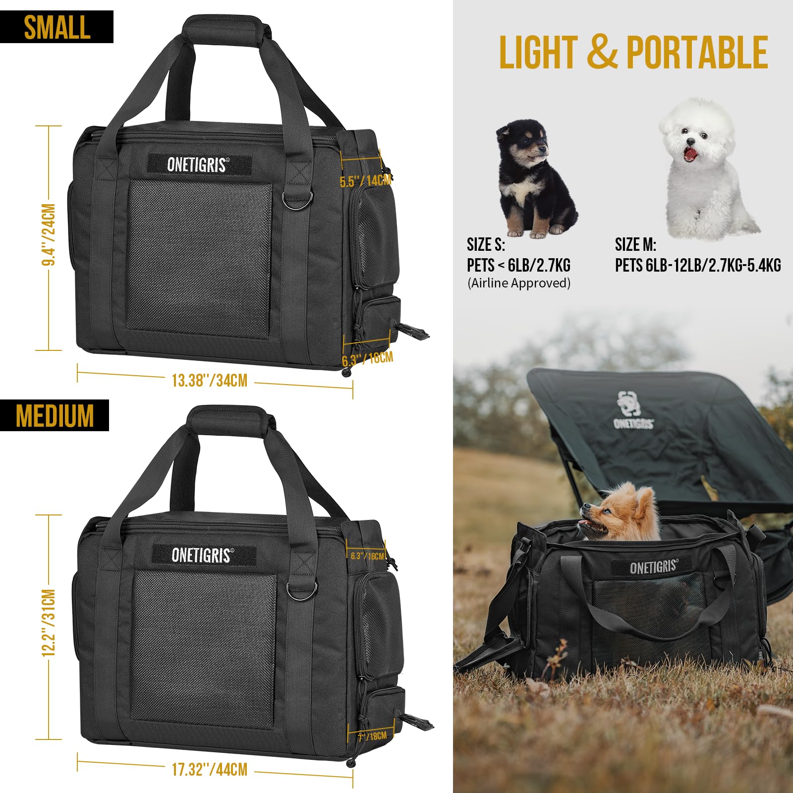 Onetigris transportín ligero, perfecto para visitas al veterinario y camping