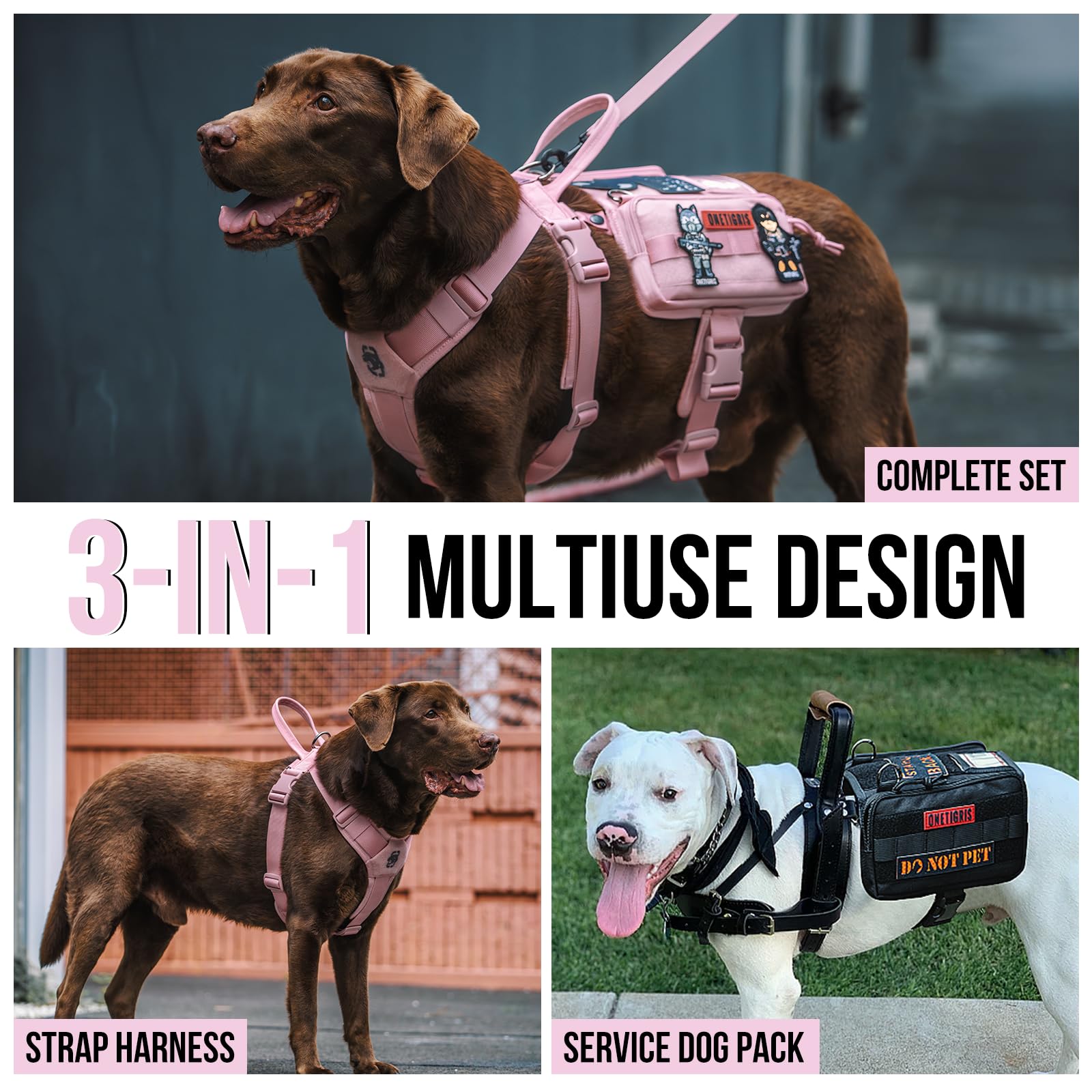 Bolsillos para artículos del perro en el arnés ONETIGRIS, prácticos para golosinas y accesorios.