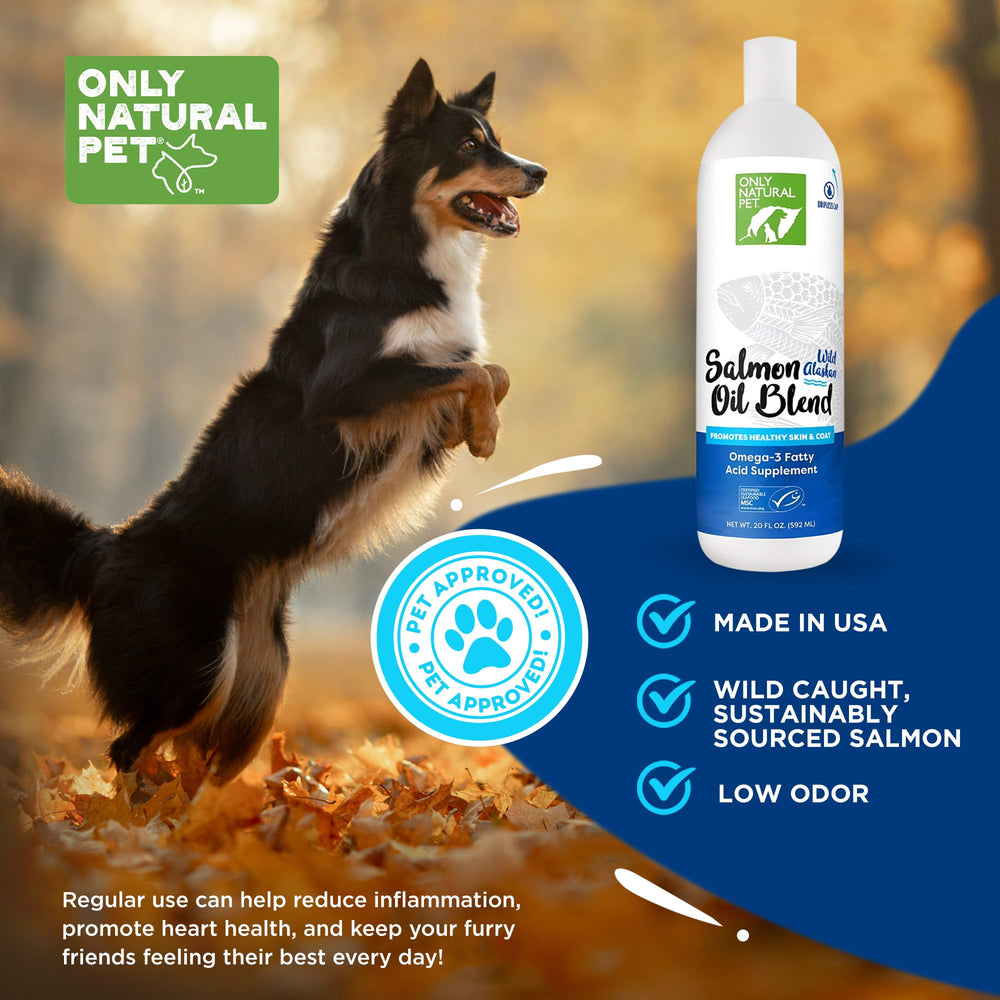 Only Natural Pet Aceite Salmón Alaska Caja promocional con beneficios