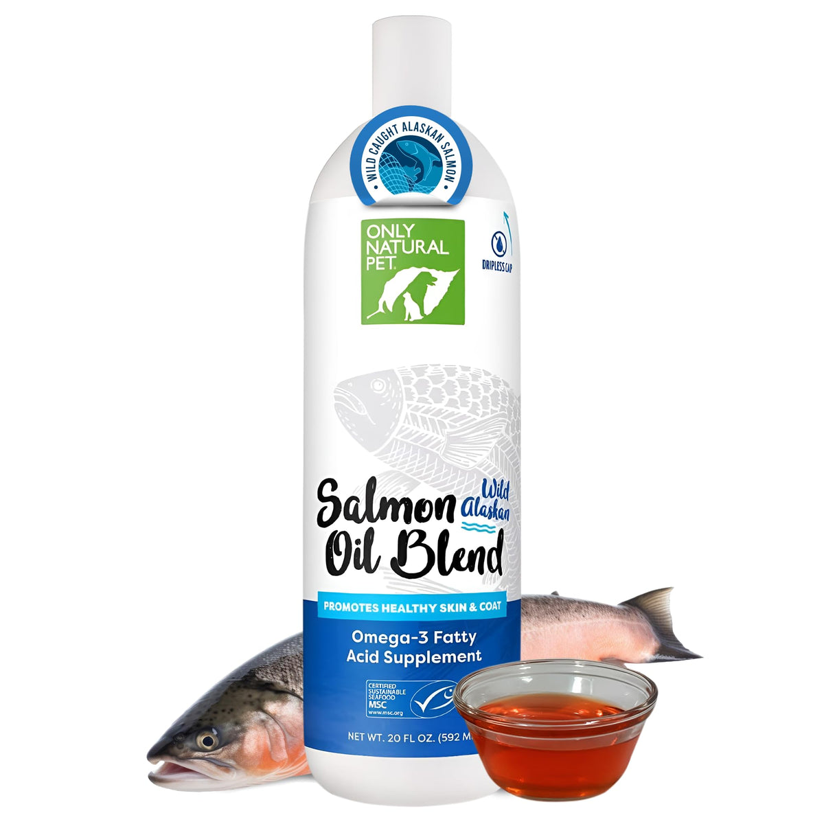 Only Natural Pet Aceite de Salmón Alaska en botella para perros y gatos, apoyo a piel y pelaje