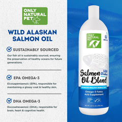 Only Natural Pet Aceite Salmón Alaska Etiqueta clara, pureza y origen